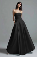 Laden Sie das Bild in den Galerie-Viewer, Trägerloses Himmelblaues Ballkleid aus Satin in A-Linie