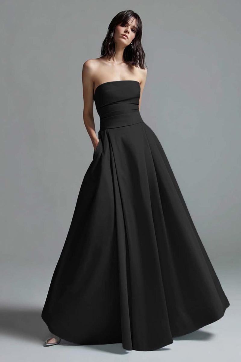 Laden Sie das Bild in den Galerie-Viewer, Trägerloses Himmelblaues Ballkleid aus Satin in A-Linie