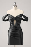 Laden Sie das Bild in den Galerie-Viewer, Dunkelgrünes schulterfreies Korsett aus Satin Abiballkleid