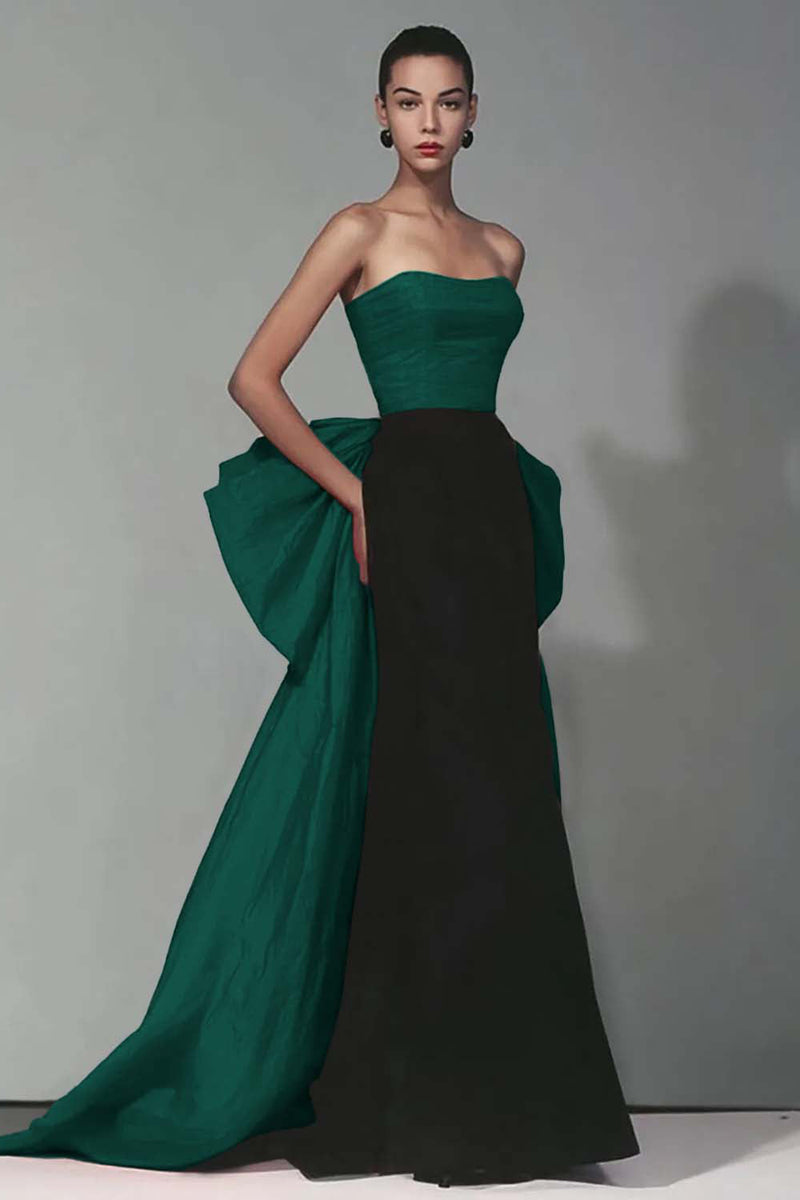 Laden Sie das Bild in den Galerie-Viewer, Schwarzes und Rotes Trägerloses Meerjungfrauen Langes Ballkleid mit Schleife