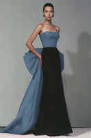 Laden Sie das Bild in den Galerie-Viewer, Schwarzes und Rotes Trägerloses Meerjungfrauen Langes Ballkleid mit Schleife