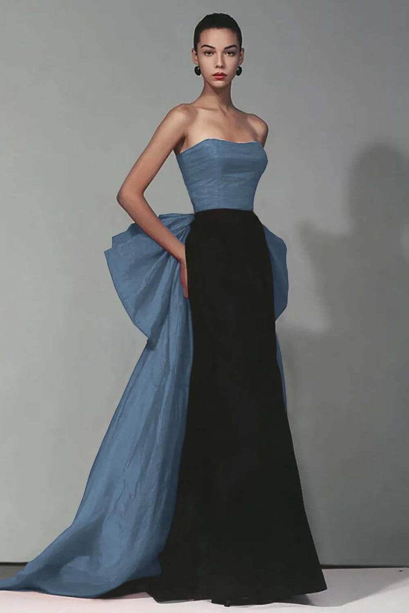 Laden Sie das Bild in den Galerie-Viewer, Schwarzes und Rotes Trägerloses Meerjungfrauen Langes Ballkleid mit Schleife