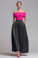 Laden Sie das Bild in den Galerie-Viewer, Schulterfreies Fuchsia und Rot A-Linie Midi Festkleid