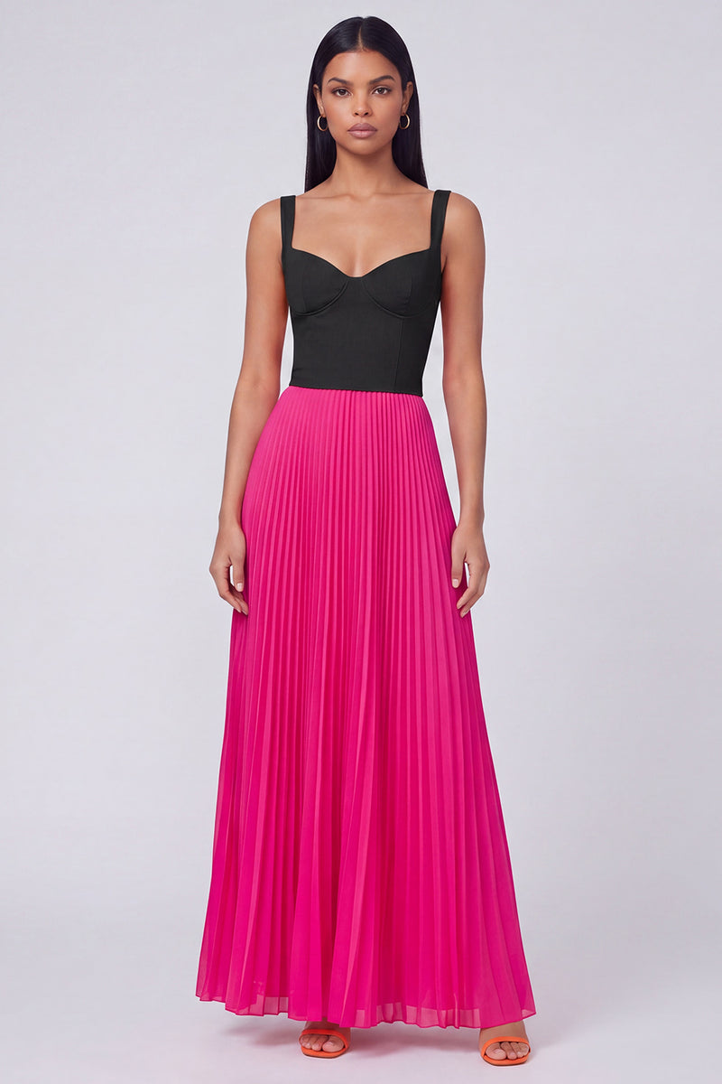 Laden Sie das Bild in den Galerie-Viewer, Orange-Fuchsia A-Linie plissiertes Maxikleid