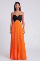 Laden Sie das Bild in den Galerie-Viewer, A-Linie Rosa und Orange Sweetheart Plissiertes Maxikleid mit Schleife