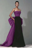 Laden Sie das Bild in den Galerie-Viewer, Schwarzes und Rotes Trägerloses Meerjungfrauen Langes Ballkleid mit Schleife