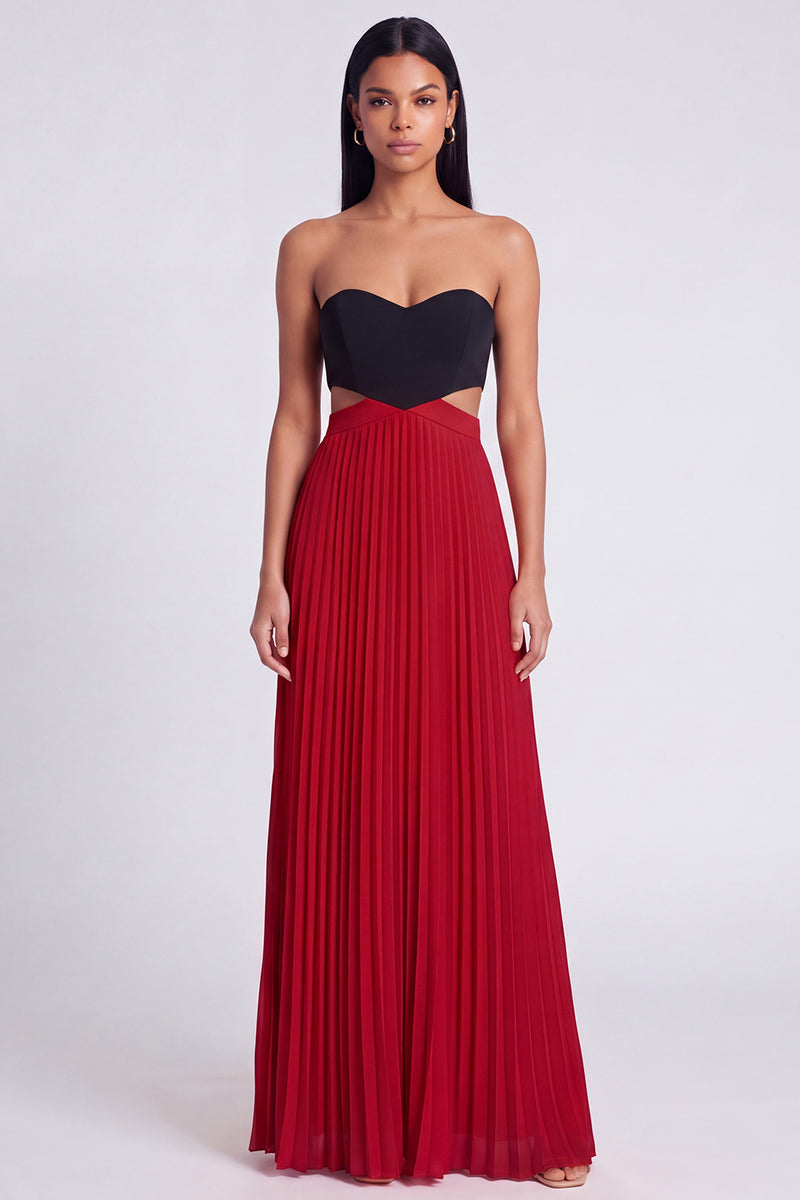 Laden Sie das Bild in den Galerie-Viewer, A-Linie pink-orange-Sweetheart plissiertes Maxi-Kleid