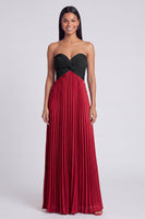 Laden Sie das Bild in den Galerie-Viewer, A-Linie Rosa und Orange Sweetheart Plissiertes Maxikleid mit Schleife