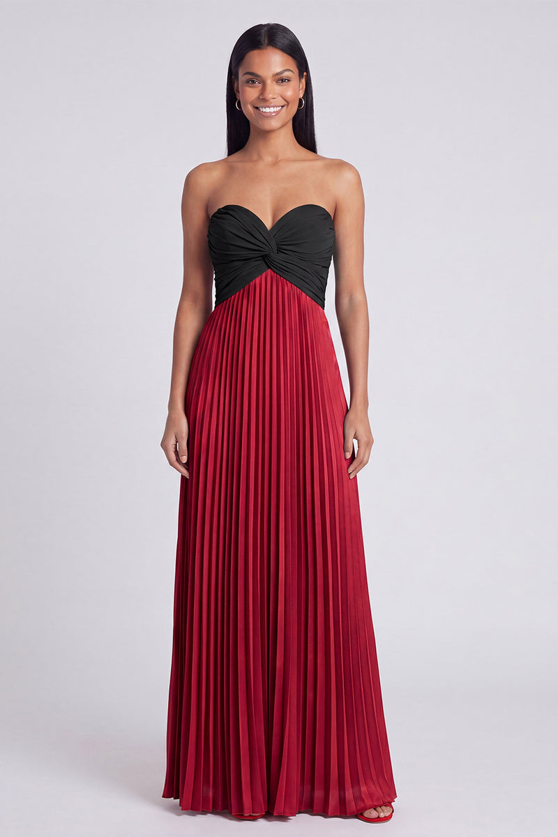 Laden Sie das Bild in den Galerie-Viewer, A-Linie Rosa und Orange Sweetheart Plissiertes Maxikleid mit Schleife
