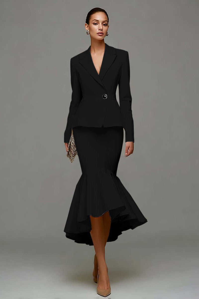 Laden Sie das Bild in den Galerie-Viewer, Meerjungfrau Elfenbein Peak Revers Midi Arbeitskleid