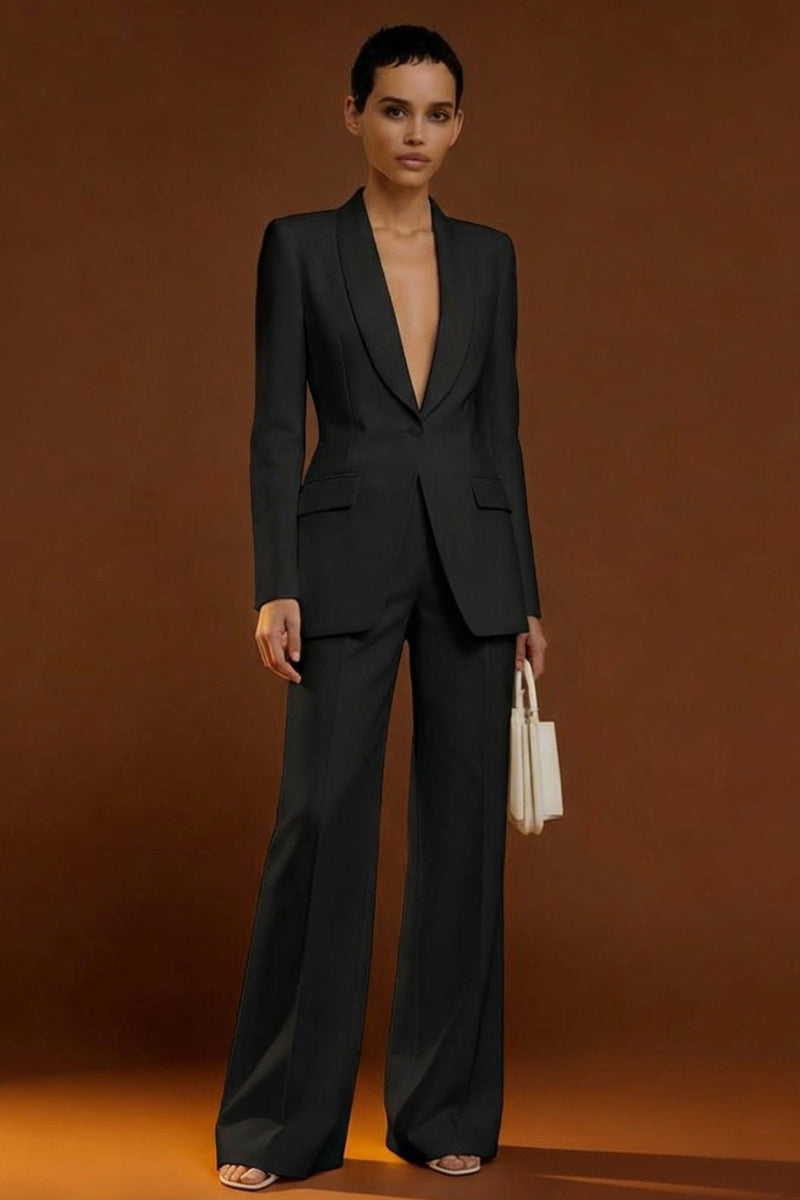 Laden Sie das Bild in den Galerie-Viewer, Elfenbein Schal Revers Zweiteilige Einreihige Damen Arbeitsanzüge