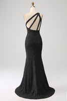 Laden Sie das Bild in den Galerie-Viewer, Mermaid Eine Schulter Fuchsia Pailletten Langes Ballkleid mit Schlitz