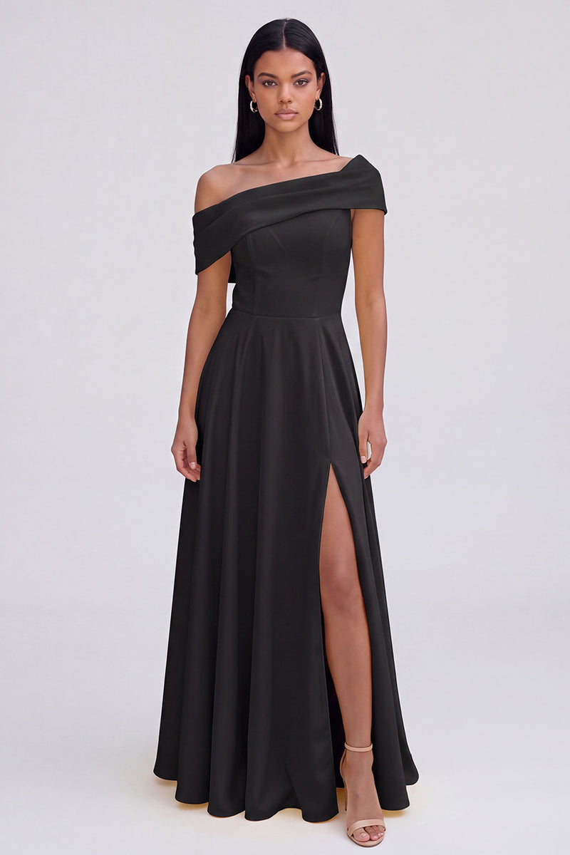 Laden Sie das Bild in den Galerie-Viewer, Gelbes A-Linie Maxikleid mit Einschultern und Schlitz