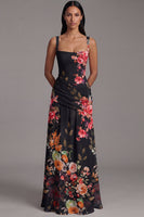 Laden Sie das Bild in den Galerie-Viewer, Blumen Gerafftes Elfenbein Quadrat-Hals A-Linie Ballkleid mit Blumen