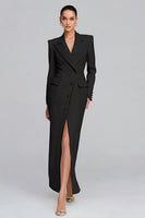 Laden Sie das Bild in den Galerie-Viewer, Elfenbein Revers Scheide Langarm Blazer Kleid mit Schlitz