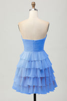 Laden Sie das Bild in den Galerie-Viewer, Gelbes Trägerloses A-Linie Stufen Cocktailkleid mit Schleife