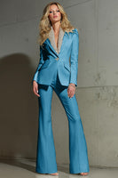 Laden Sie das Bild in den Galerie-Viewer, Glitzernde Weiße 2-teilige Schal Revers Frauen Anzüge mit Ärmeln