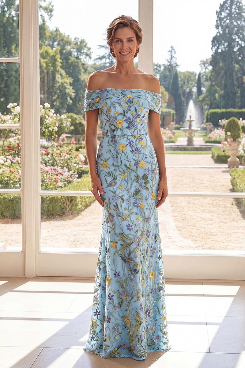 Laden Sie das Bild in den Galerie-Viewer, Schulterloses grünes Meerjungfrauen-Tüll-Kleid der Mutter der Braut