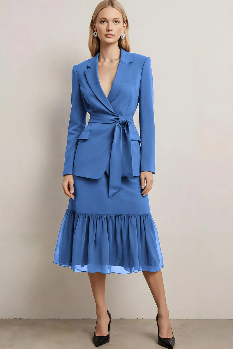 Laden Sie das Bild in den Galerie-Viewer, Dunkelviolette 2-teilige Bleistift Midi Business Anzüge mit Spitzenrevers