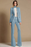 Laden Sie das Bild in den Galerie-Viewer, 2-teilige Glitzernde Weiße Ballanzüge mit Spitzrevers und Perlenstickerei