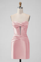 Laden Sie das Bild in den Galerie-Viewer, Fuchsia Bodycon Herzausschnitt Satin Korsett Kurzes Abiballkleid