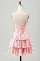 Laden Sie das Bild in den Galerie-Viewer, Fuchsia Kurzes A-Linie Trägerloses Korsett Gestuftes Cocktailkleid