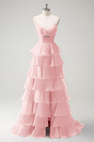 Laden Sie das Bild in den Galerie-Viewer, Orange Herzausschnitt Prinzessin Gestuftes Langes Ballkleid mit Schlitz