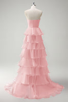 Laden Sie das Bild in den Galerie-Viewer, Orange Herzausschnitt Prinzessin Gestuftes Langes Ballkleid mit Schlitz