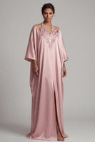 Laden Sie das Bild in den Galerie-Viewer, Satin-Champagner-Neckholder-Hülle Pailletten Mutter-der-Braut-Kleid mit Schlitz