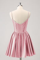 Laden Sie das Bild in den Galerie-Viewer, Dunkelgrünes A-Linie Spaghettiträger Korsett Plissee Abiballkleid