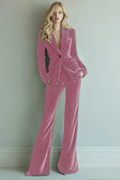 Laden Sie das Bild in den Galerie-Viewer, Dunkelgrüne 2-teilige Business-Anzüge aus Samtschal mit Revers und Taschen