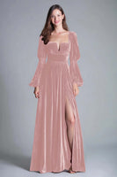 Laden Sie das Bild in den Galerie-Viewer, Burgunder A-Linie Abendkleid aus Samt mit quadratischem Ausschnitt und Schlitz