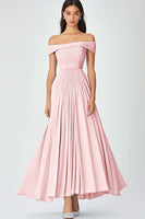 Laden Sie das Bild in den Galerie-Viewer, Schulterfreies Himmelblaues A-Linie Gerafftes Chiffon Abendkleid