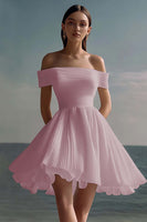 Laden Sie das Bild in den Galerie-Viewer, A-Linie Schulterfreies Chiffon Weißes Standesamtkleid