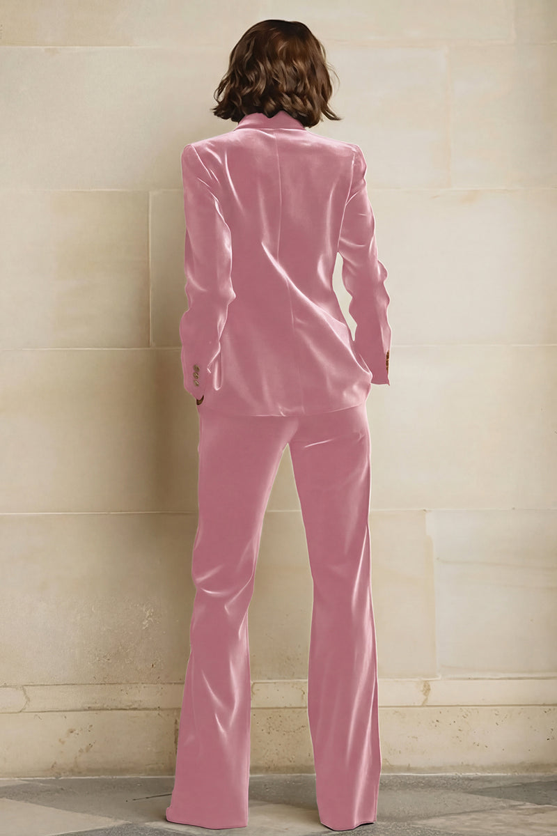 Laden Sie das Bild in den Galerie-Viewer, Samt 2-teilige Einreihige Damenanzüge mit pflaumenfarbenem Spitzrevers