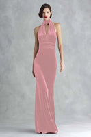 Laden Sie das Bild in den Galerie-Viewer, Burgunderrotes Samt Neckholder Schlüsselloch Langes Ballkleid