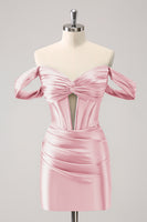 Laden Sie das Bild in den Galerie-Viewer, Dunkelgrünes schulterfreies Korsett aus Satin Abiballkleid