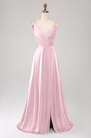 Laden Sie das Bild in den Galerie-Viewer, Einfaches dunkelgrünes Spaghettiträger Ballkleid mit Rüschen und Schlitz