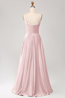 Laden Sie das Bild in den Galerie-Viewer, Staubiger Salbei A Linie Wasserfallausschnitt Satin Langes Ballkleid mit Plissee