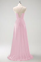 Laden Sie das Bild in den Galerie-Viewer, Dunkelgrünes langes A-Linie Satin Brautjungfernkleid mit Rüsche und Schnürung