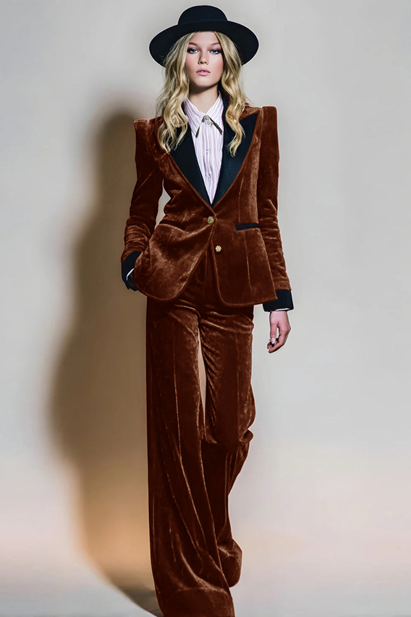 Laden Sie das Bild in den Galerie-Viewer, Burgunder 2-teilige Einreihige Ballanzüge aus Samt mit Spitzrevers