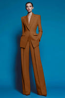 Laden Sie das Bild in den Galerie-Viewer, Rote 2-teilige Damen Ballanzüge mit gekerbtem Revers und Taschen