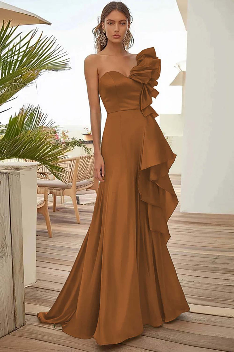 Laden Sie das Bild in den Galerie-Viewer, Schwarzes Einschultriges Ballkleid mit Rüschen