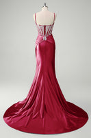 Laden Sie das Bild in den Galerie-Viewer, Blaue Meerjungfrau Spaghettiträger Korsett Appliziertes Ballkleid