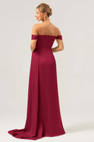 Laden Sie das Bild in den Galerie-Viewer, Salbei Meerjungfrau schulterfreies plissiertes Satin Brautjungfernkleid mit Schlitz