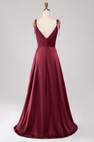 Laden Sie das Bild in den Galerie-Viewer, Einfaches dunkelgrünes Spaghettiträger Ballkleid mit Rüschen und Schlitz