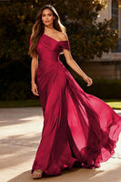 Laden Sie das Bild in den Galerie-Viewer, Dusty Sage Chiffon Eine Schulter A Linie Plissee Langes Abendkleid