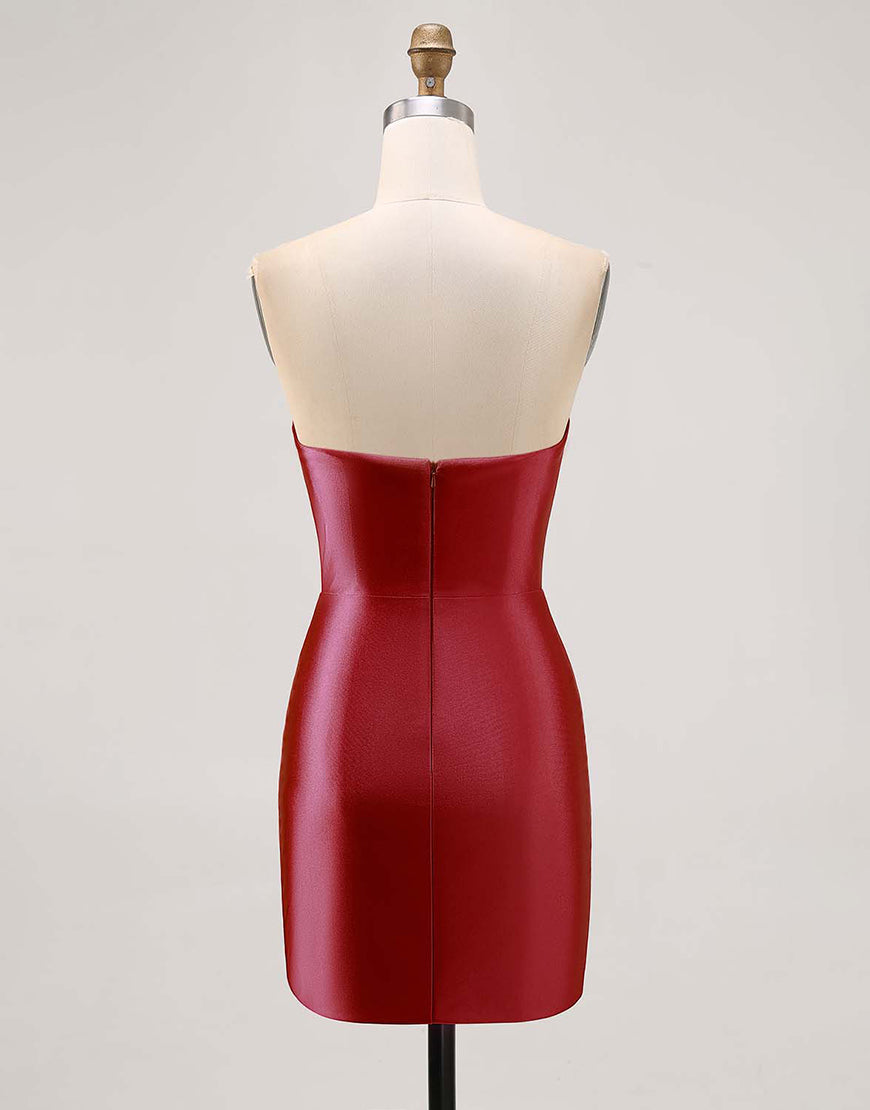 Laden Sie das Bild in den Galerie-Viewer, Fuchsia Trägerloses Perlenbesetztes Figurbetontes Abiballkleid mit Schlitz