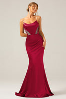 Laden Sie das Bild in den Galerie-Viewer, Meerjungfrau Graues blaues Spaghettiträger Satin Maxikleid