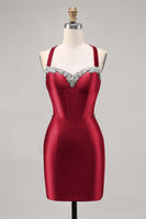 Laden Sie das Bild in den Galerie-Viewer, Korsett Satin Bodycon Dunkelgrünes Cocktailkleid